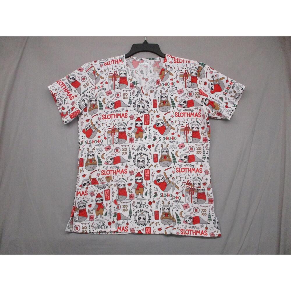 Scrubaid Short Sleeve Sloth Holiday Graphic T-Shirt‎ Women Size Large